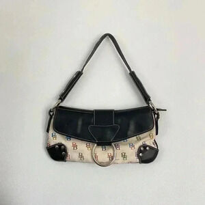 Cream black & rainbow monogram shoulder purse.
